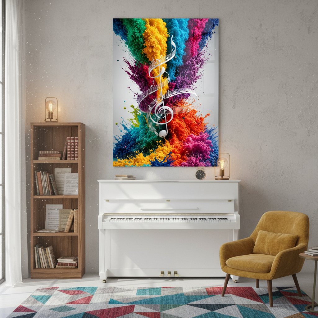 Éclat de Couleur Musique Tableau en Verre Trempé