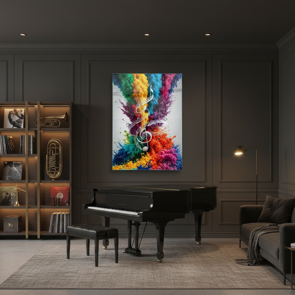 Éclat de Couleur Musique Tableau en Verre Trempé