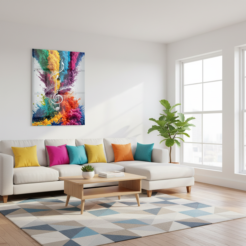 Éclat de Couleur Musique Tableau en Verre Trempé