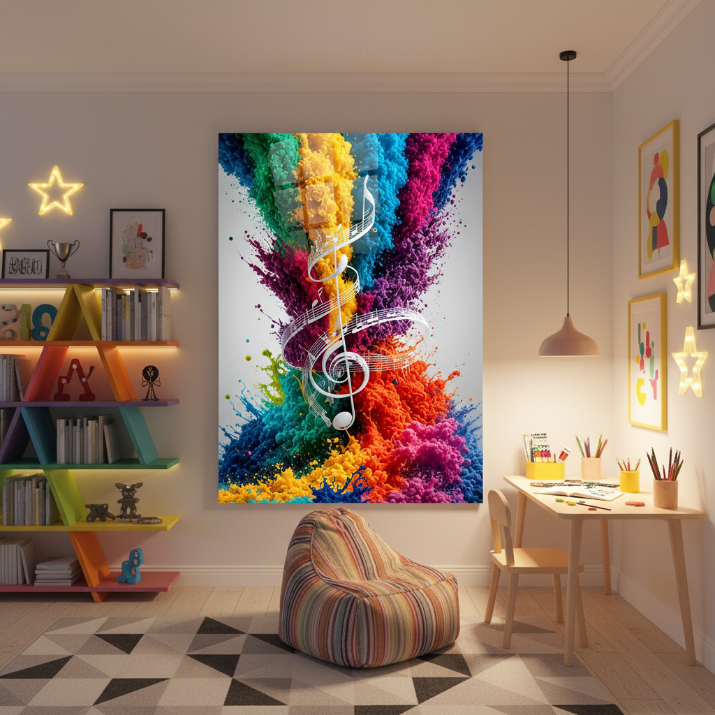 Éclat de Couleur Musique Tableau en Verre Trempé