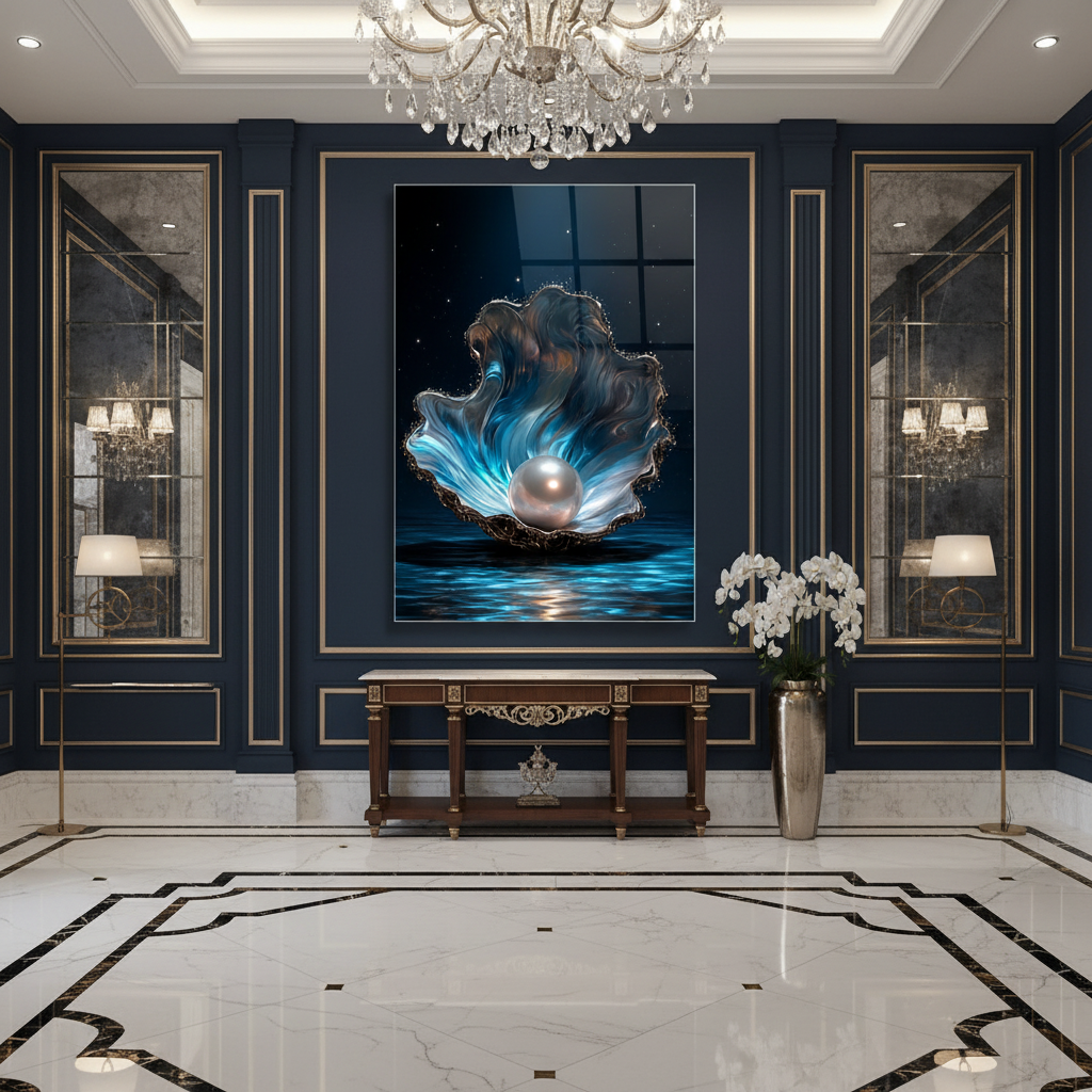 Perle Blanche Tableau en Verre Trempé