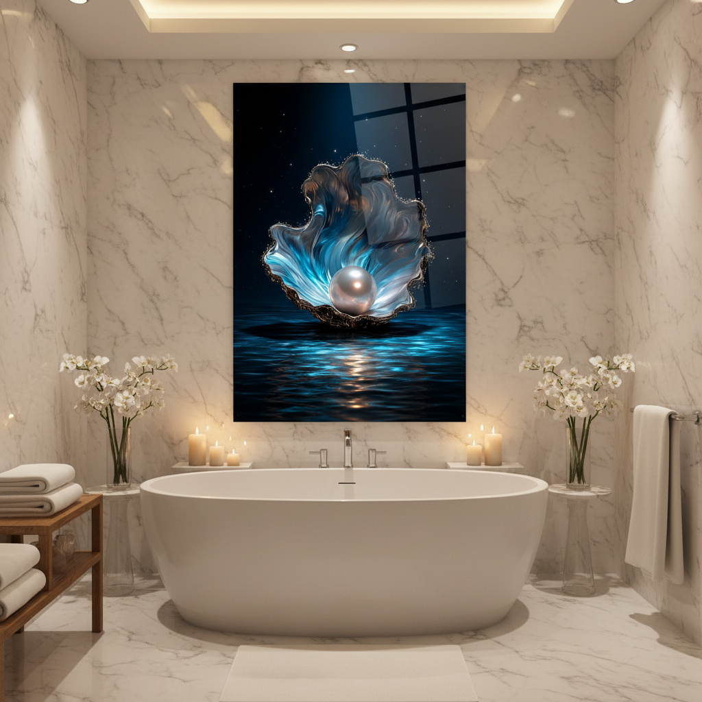 Perle Blanche Tableau en Verre Trempé