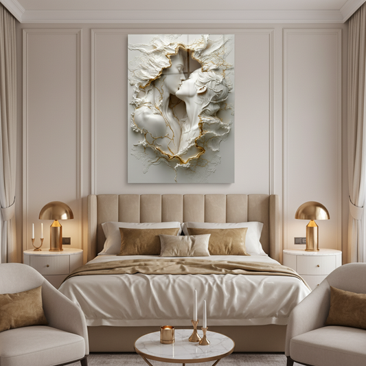 Couple Kiss Glass Wall Art
