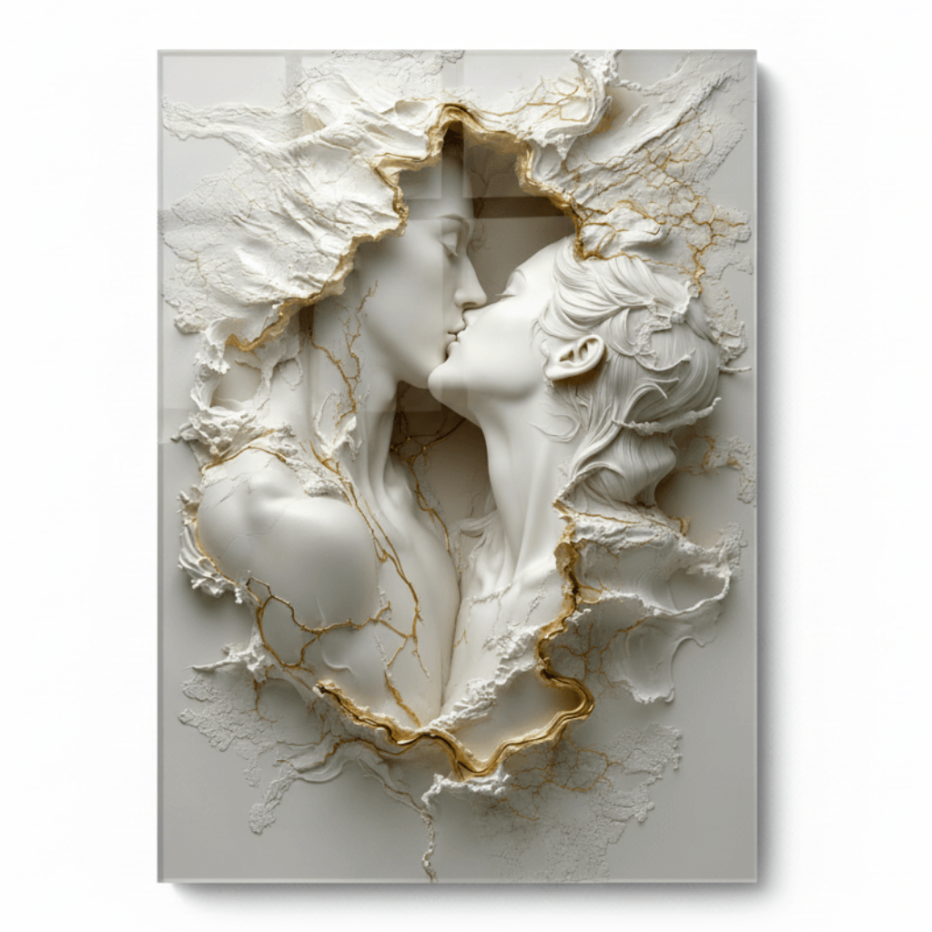 Couple Kiss Glass Wall Art