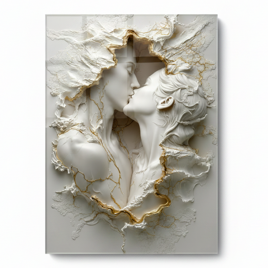 Couple Kiss Glass Wall Art