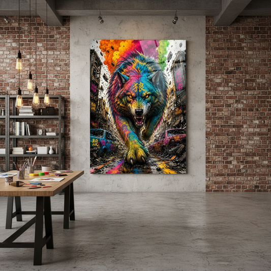 Urban Wolf Glass Wall Art