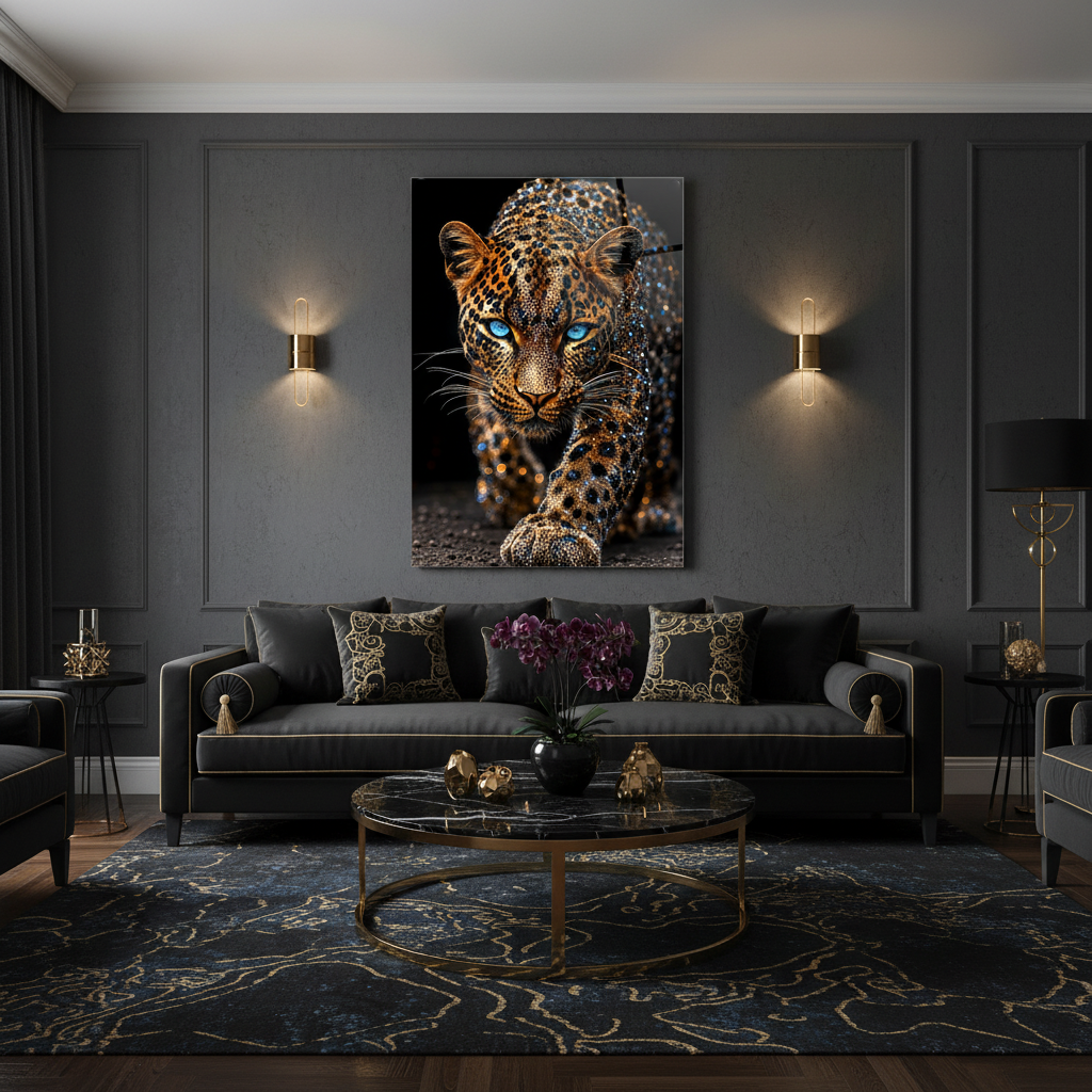 Léopard de Cristal Tableau en Verre Trempé