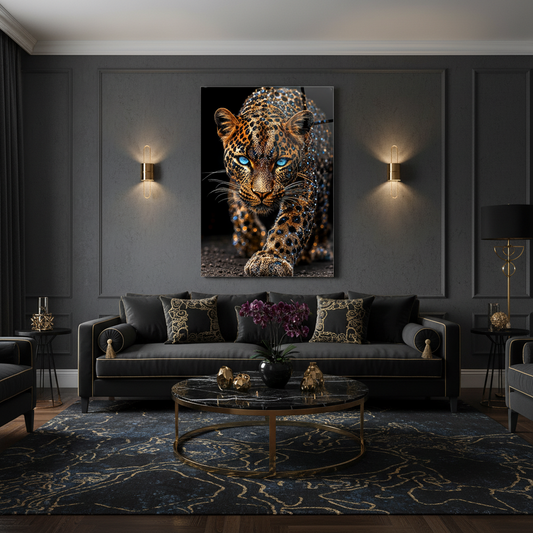 Crystal Leopard Glass Wall Art