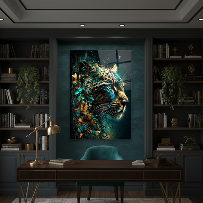 Léopard Botanique Tableau en Verre Trempé
