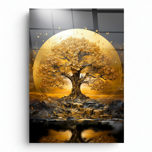 Golden Tree of Life Glass Wall Art