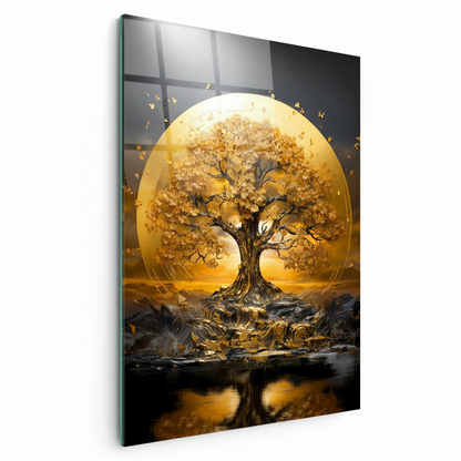 Arbre d'or de la Vie Tableau en Verre Trempé