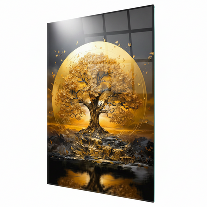 Arbre d'or de la Vie Tableau en Verre Trempé