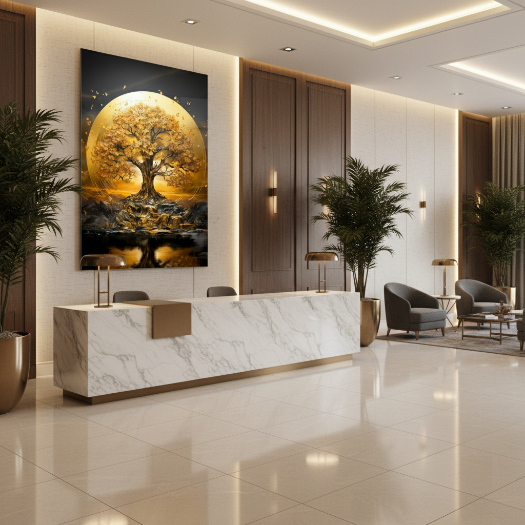 Arbre d'or de la Vie Tableau en Verre Trempé