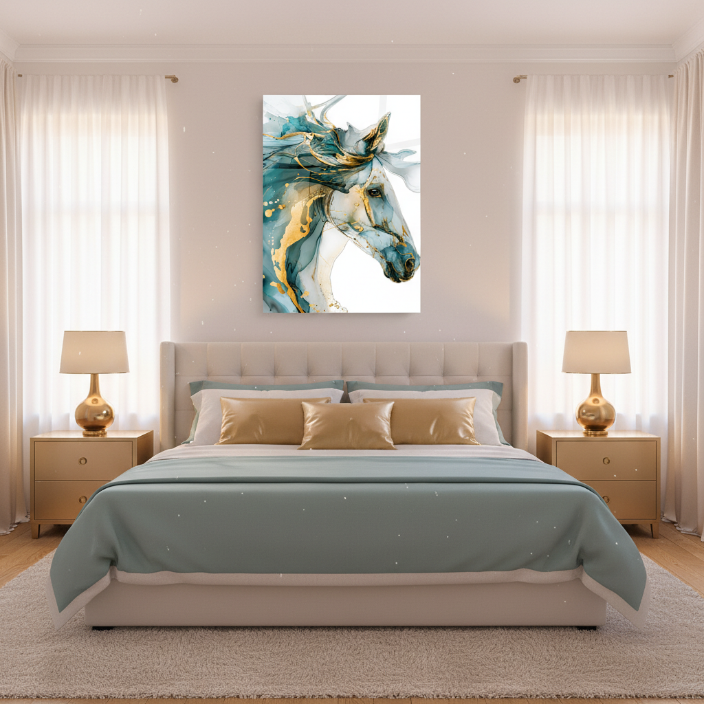 Cheval Aquarelle Tableau en Verre Trempé