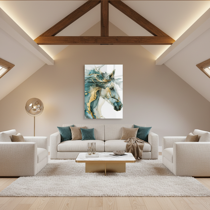 Cheval Aquarelle Tableau en Verre Trempé