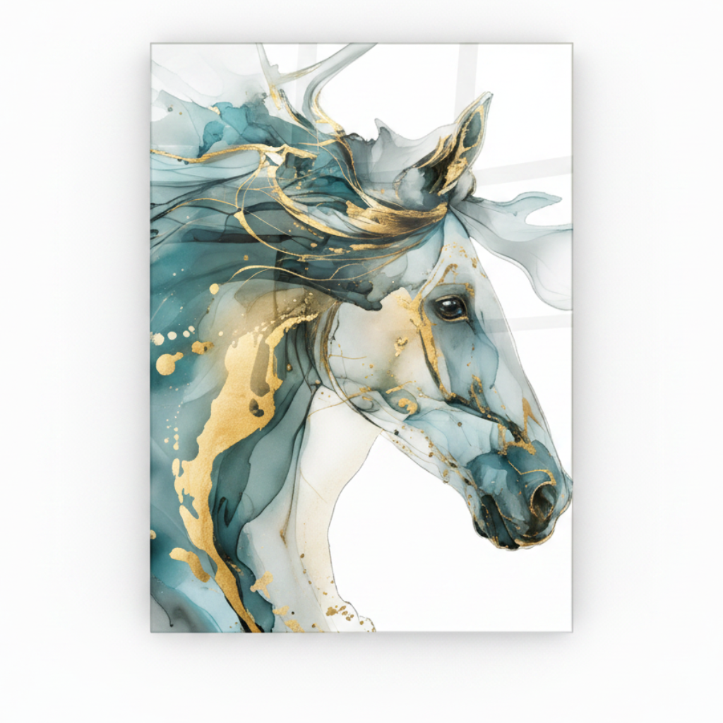 Cheval Aquarelle Tableau en Verre Trempé