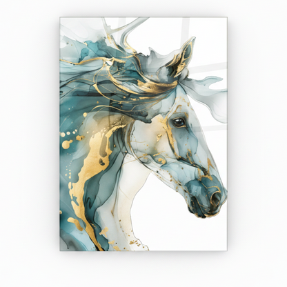 Cheval Aquarelle Tableau en Verre Trempé
