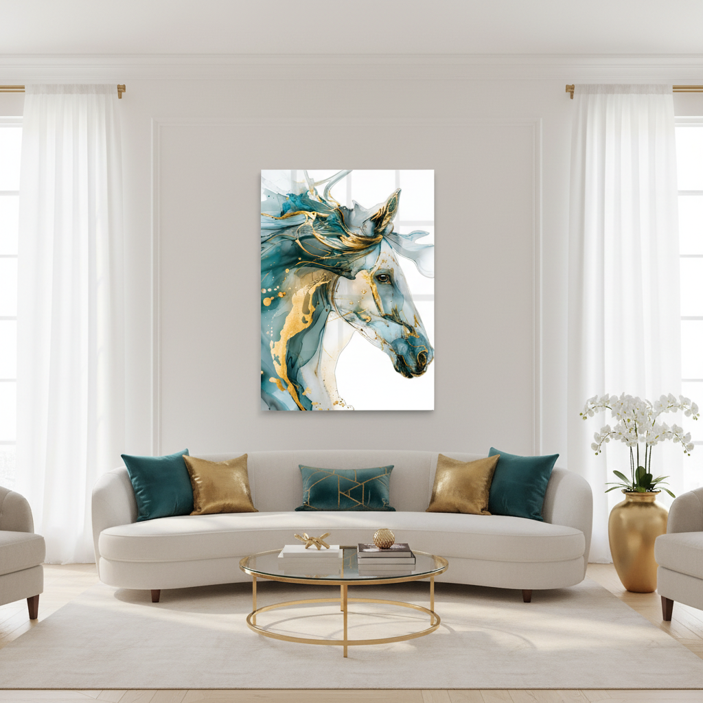 Cheval Aquarelle Tableau en Verre Trempé