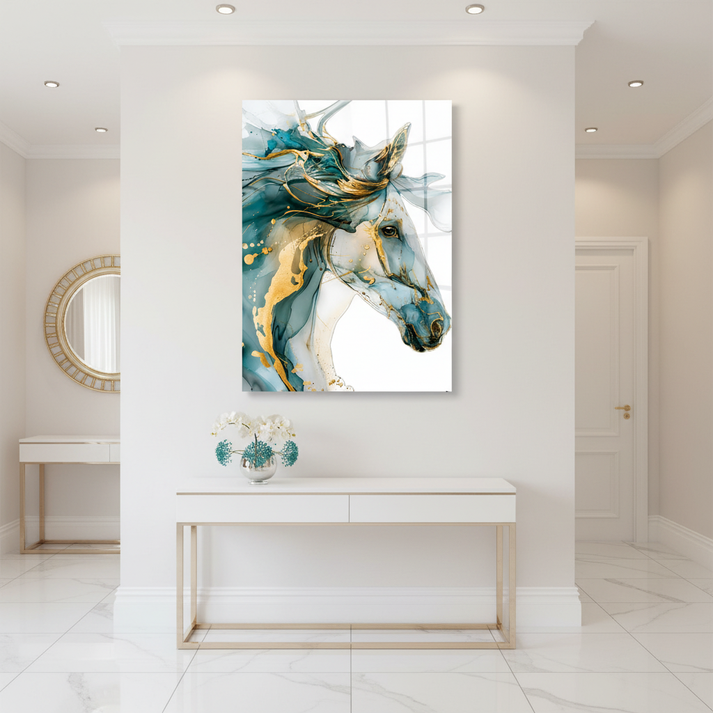 Cheval Aquarelle Tableau en Verre Trempé