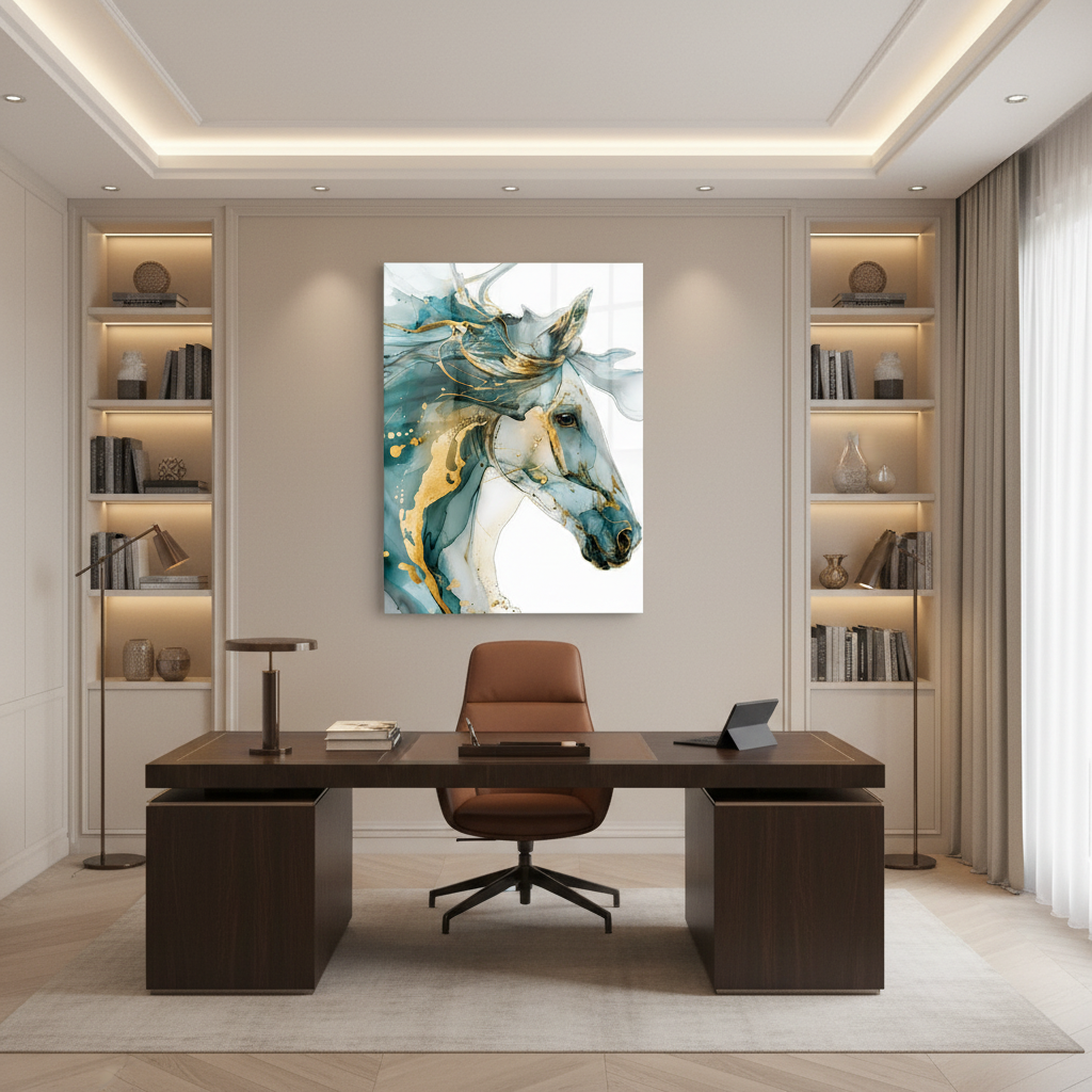 Cheval Aquarelle Tableau en Verre Trempé
