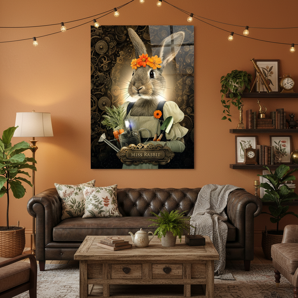 Miss Rabbit Glass Wall Art