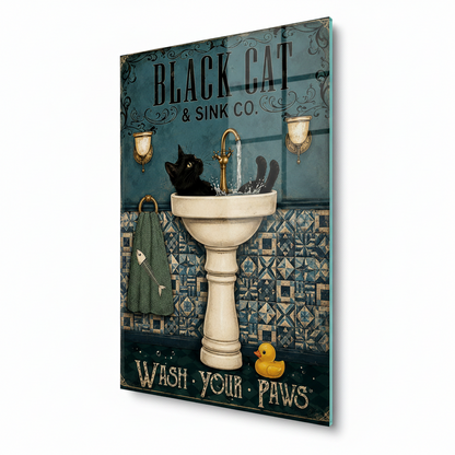 Black Cat Glass Wall Art