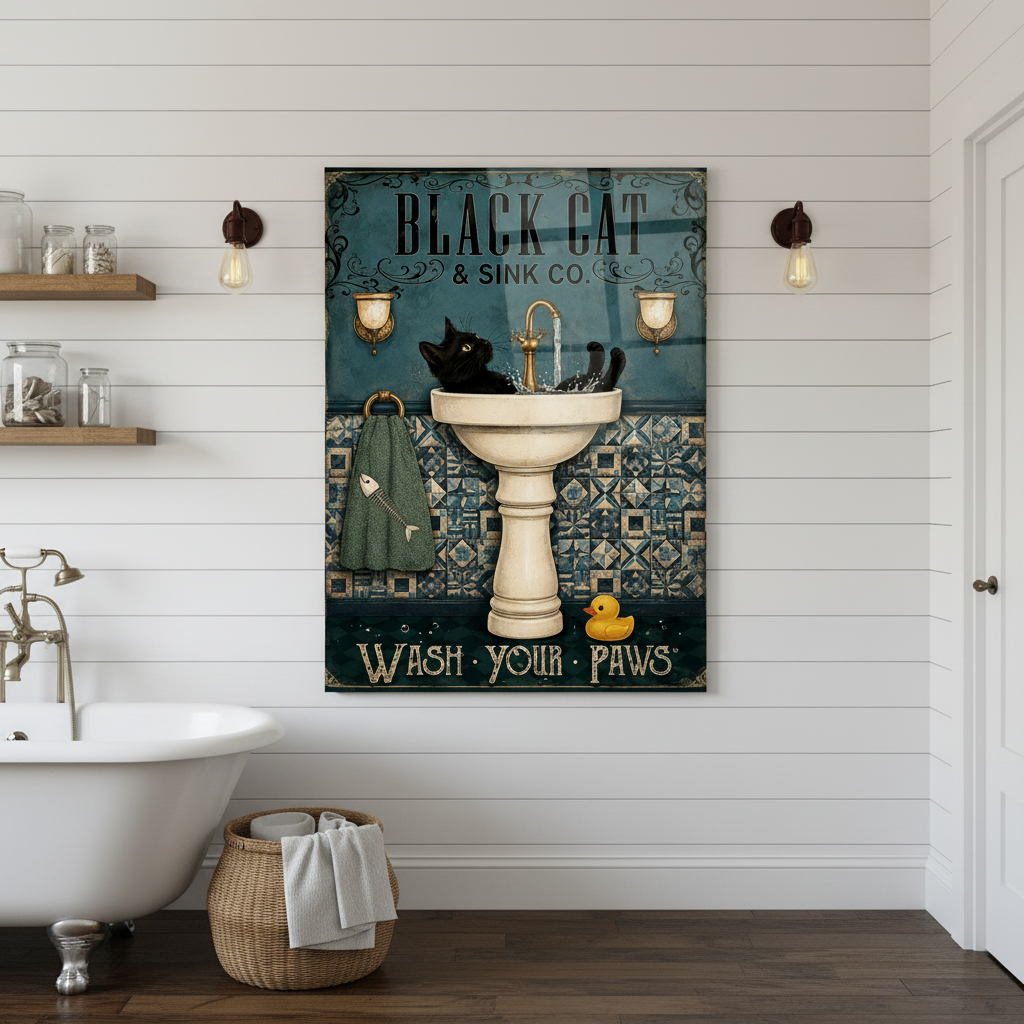 Black Cat Glass Wall Art