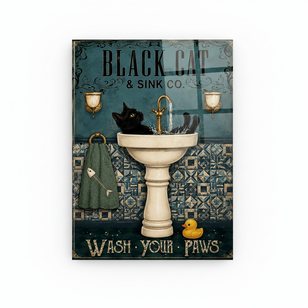 Black Cat Glass Wall Art