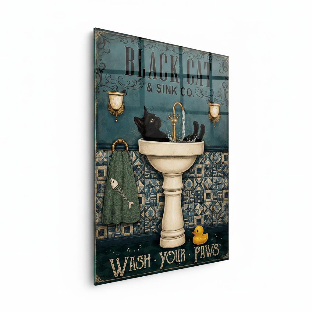 Black Cat Glass Wall Art