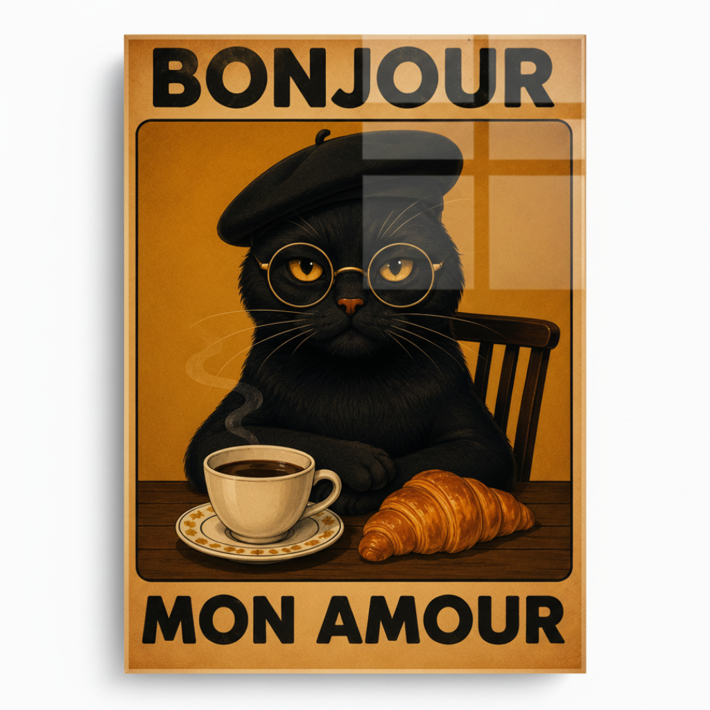 Bonjour Mon Amour Quadro in Vetro Temperato