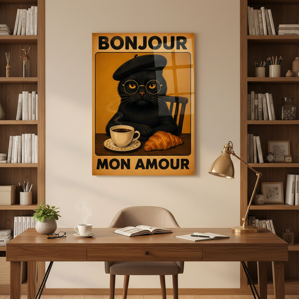 Bonjour Mon Amour Quadro in Vetro Temperato