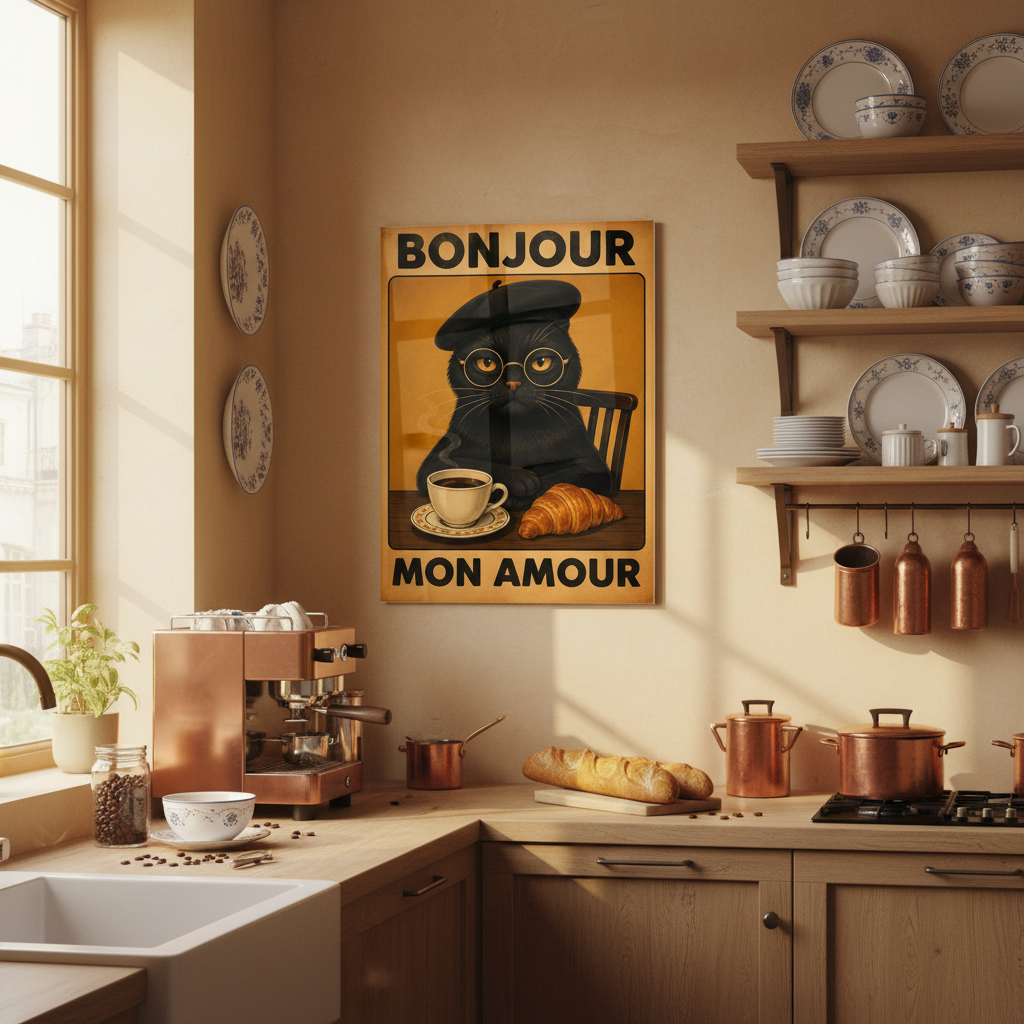 Bonjour Mon Amour Quadro in Vetro Temperato