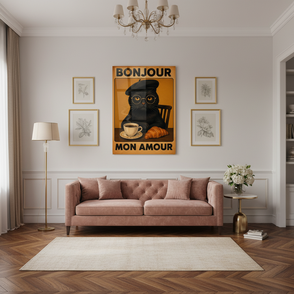 Bonjour Mon Amour Quadro in Vetro Temperato