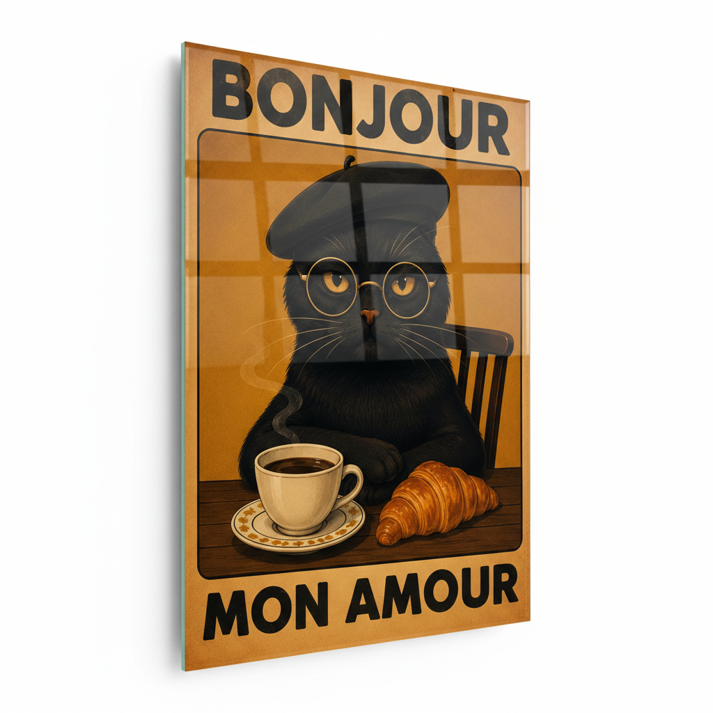 Bonjour Mon Amour Quadro in Vetro Temperato