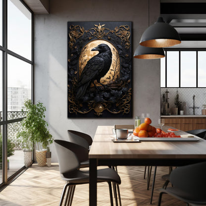 Corbeau et Lune Tableau en Verre Trempé