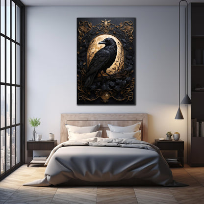 Corbeau et Lune Tableau en Verre Trempé