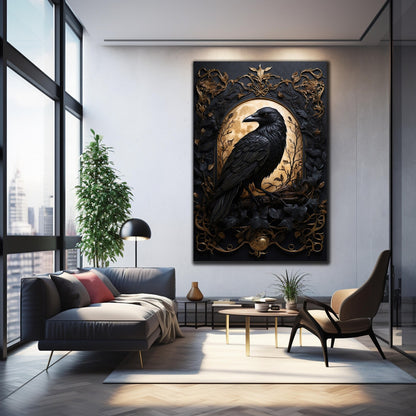 Corbeau et Lune Tableau en Verre Trempé