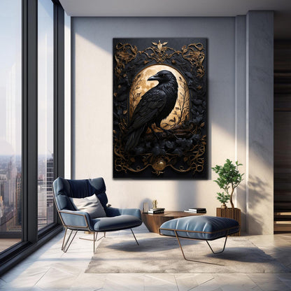 Corbeau et Lune Tableau en Verre Trempé