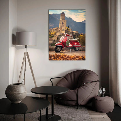 Vintage Red Vespa Glass Wall Art