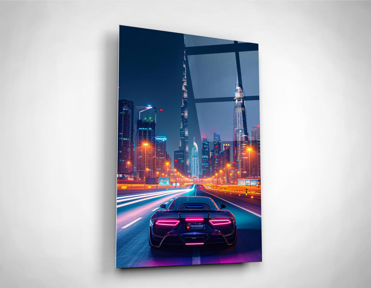 Neon City Glass Wall Art