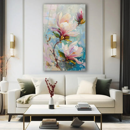 Magnolia Glass Wall Art - LUXARTDECO