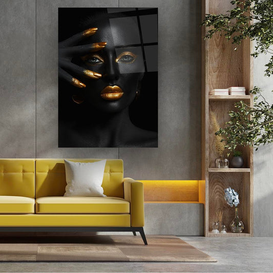 Black Gold Woman Glass Wall Art