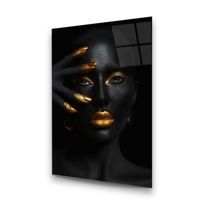 Donna in Nero e Oro Quadro in Vetro Temperato