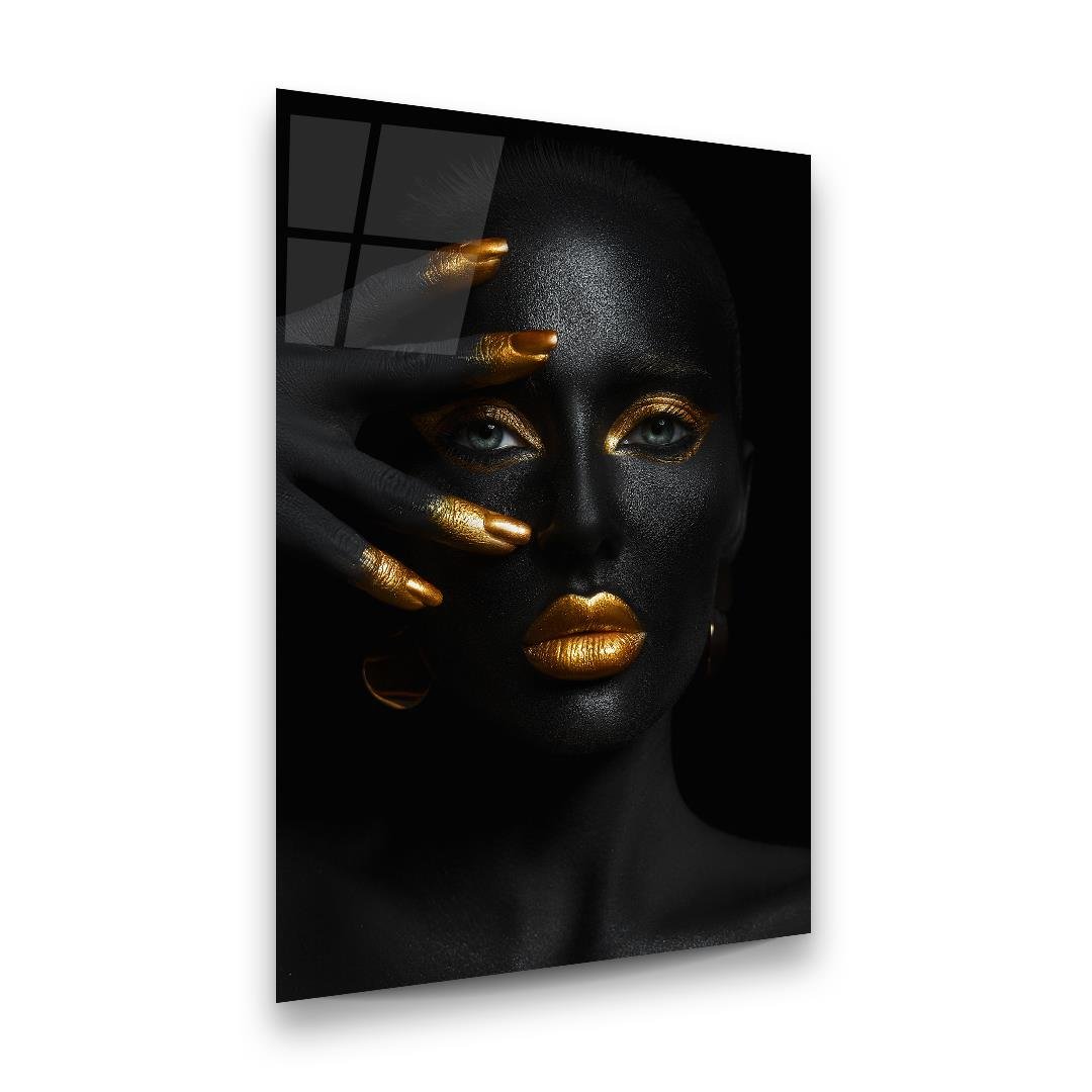 Donna in Nero e Oro Quadro in Vetro Temperato