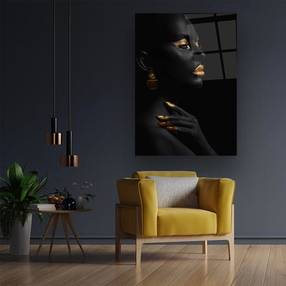 Black Gold Woman 2 Glass Wall Art