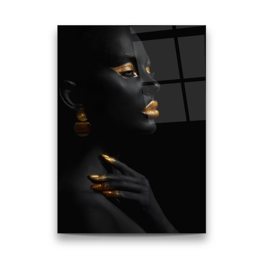 Black Gold Woman 2 Glass Wall Art