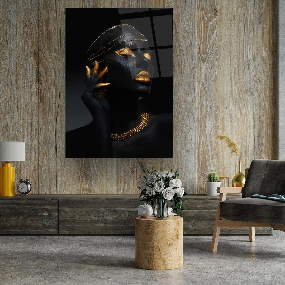 Black Gold Woman 3 Glass Wall Art