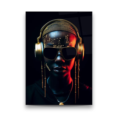 Gold Headphones Glass Wall Art
