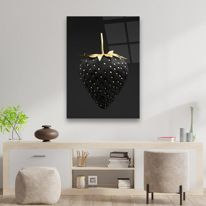 Black Gold Strawberry Glass Wall Art