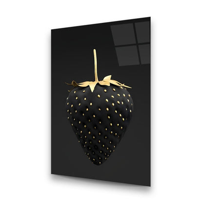 Black Gold Strawberry Glass Wall Art